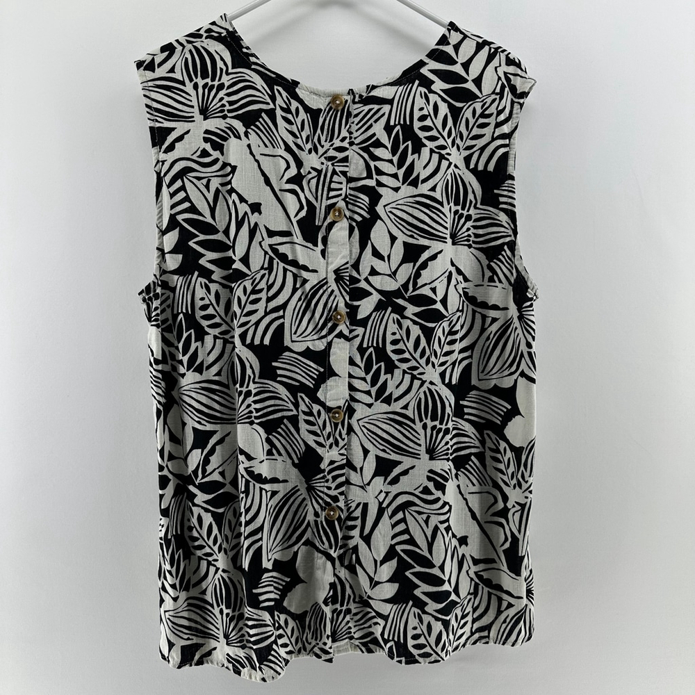 PREMISE Black & White LINEN Sleeveless BOHO Botanical Tank Top Shirt WOMENS XL - Picture 7 of 9